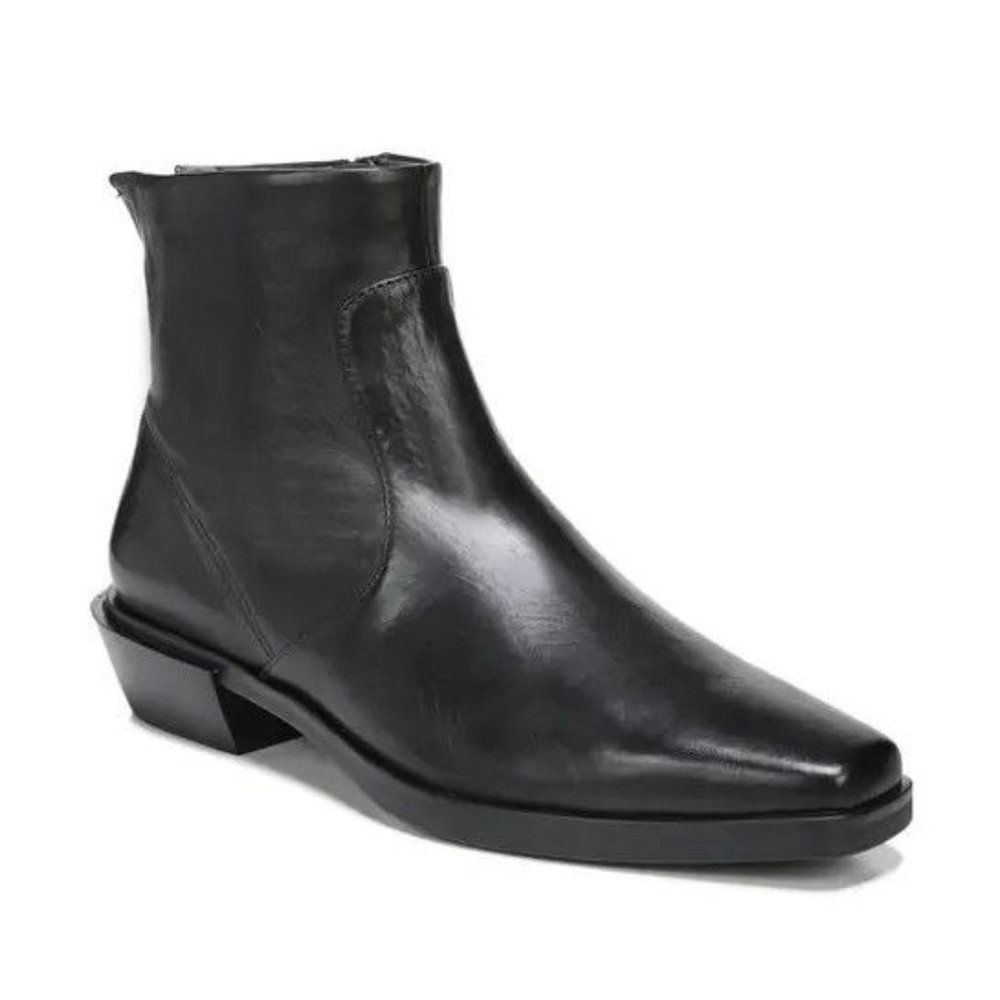 Sarto Yeni Black Leather Block Heel Ankle Boot
